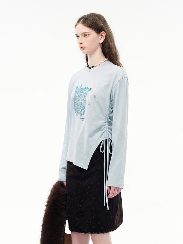 Butterfly Design Draw-code Long Sleeves T-shirt