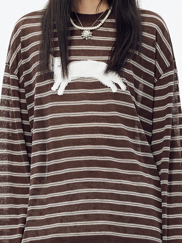 Stripe Cat Knit Top