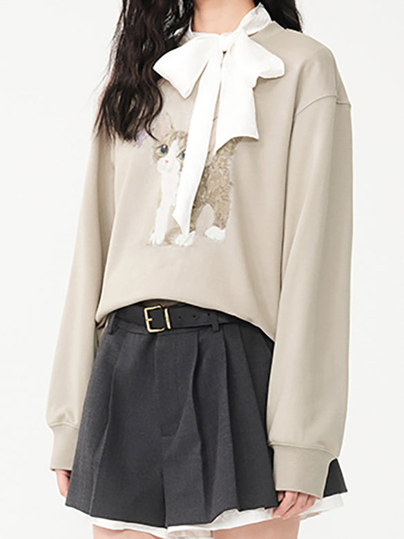 Cat Printed Embroidery Sweatshirt