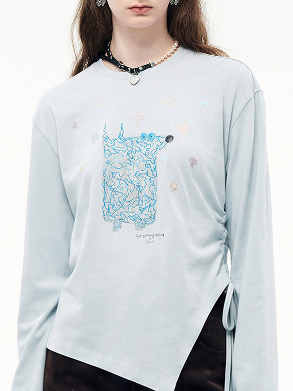 Butterfly Design Draw-code Long Sleeves T-shirt