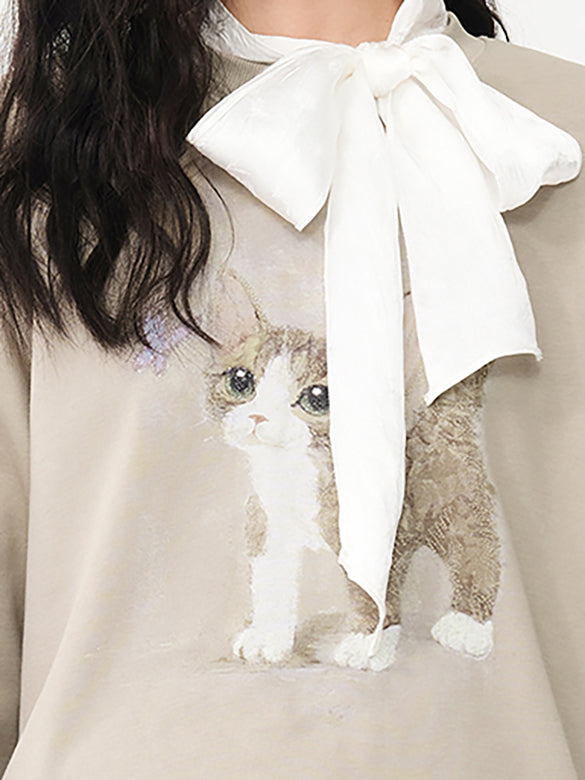 Cat Printed Embroidery Sweatshirt