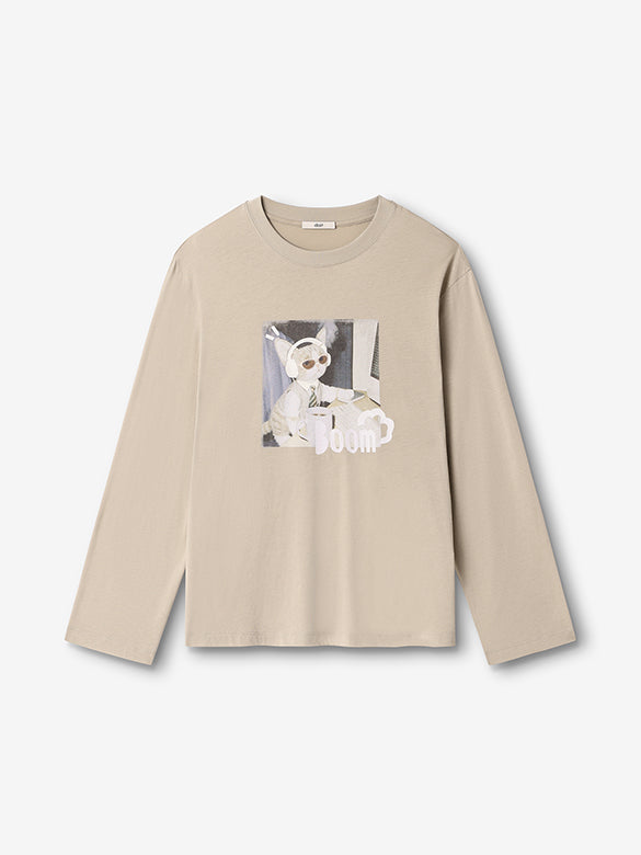 Cat Printed & Beads Long Sleeves T-shirt