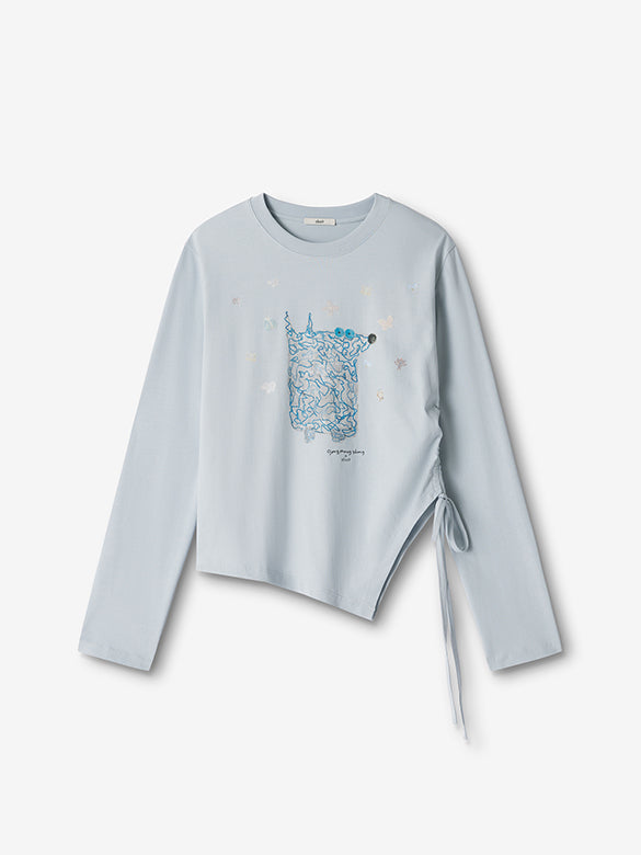 Butterfly Design Draw-code Long Sleeves T-shirt