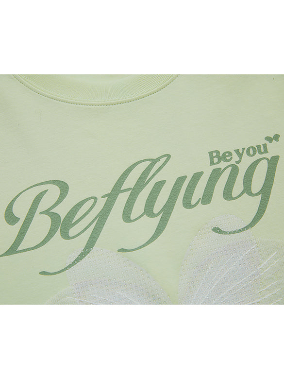 Butterfly Printed & Beads Compact T-shirt