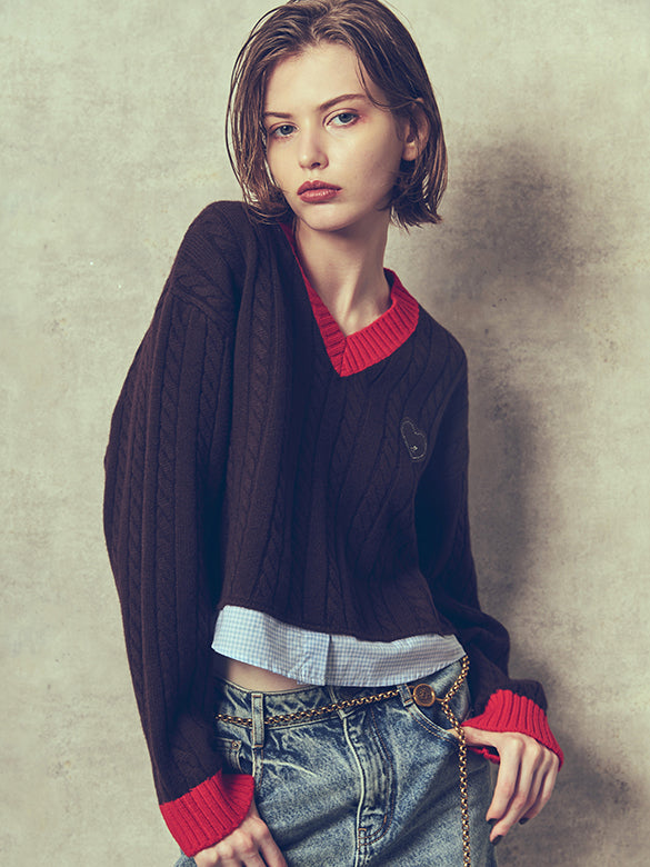 Shirt Layered V-neck Knit