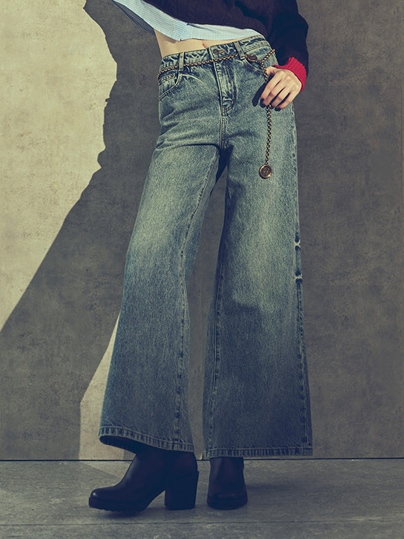 Chain Belted Denim Pants