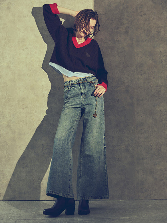Chain Belted Denim Pants
