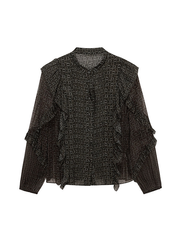 Monogram Pattern Frill Blouse