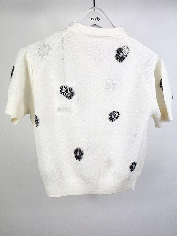 Embroidery Flower Polo Knit