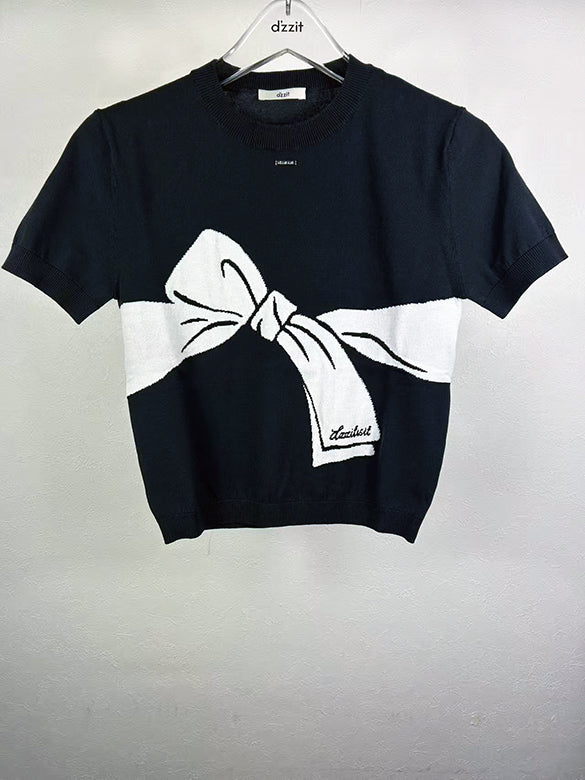 Illusion Ribbon Printed Knit Top