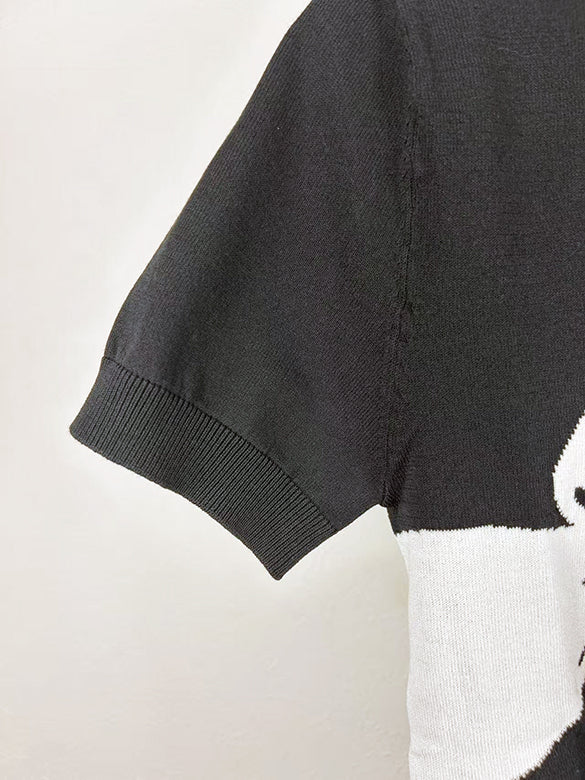 Illusion Ribbon Printed Knit Top
