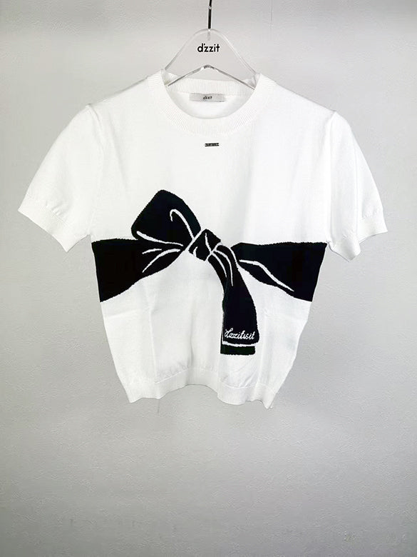 Illusion Ribbon Printed Knit Top