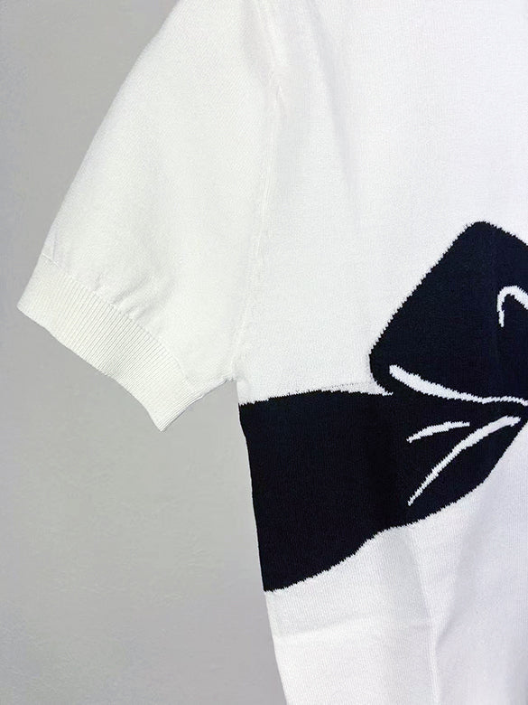 Illusion Ribbon Printed Knit Top