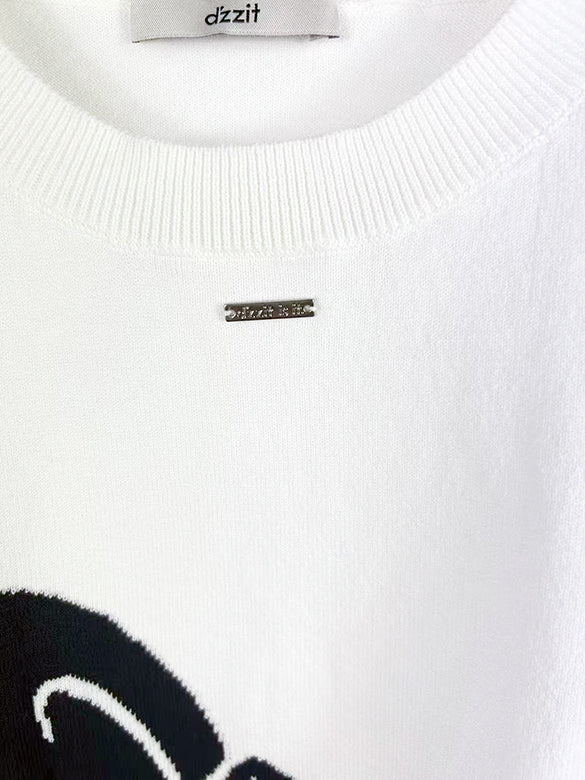 Illusion Ribbon Printed Knit Top