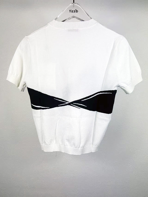 Illusion Ribbon Printed Knit Top