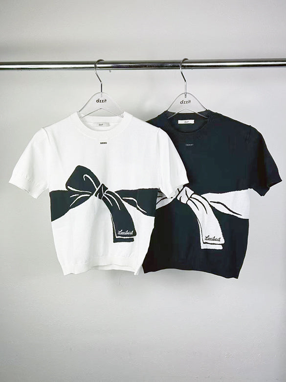 Illusion Ribbon Printed Knit Top
