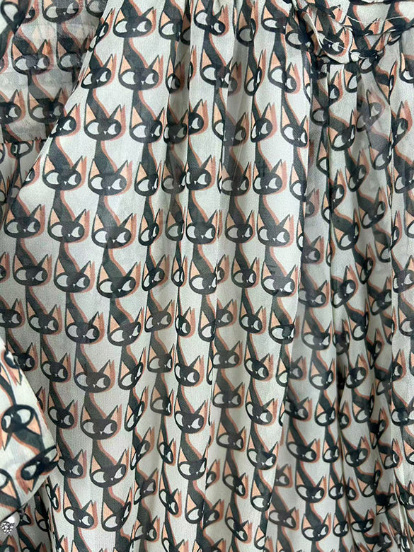 Cat Printed Bow-tie Chiffon Dress