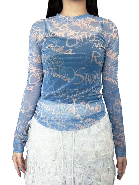 Printed Sheer Tulle Top