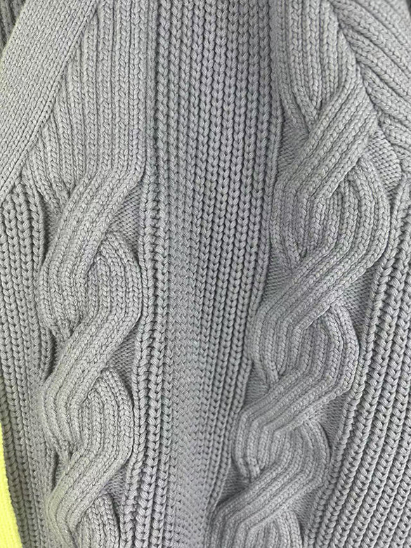 Bi-color Damage Cable Knitting Cardigan