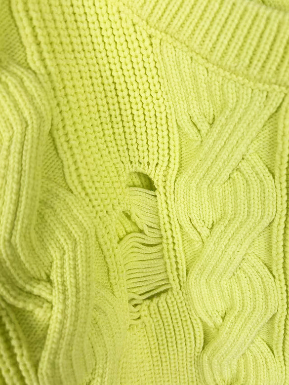 Bi-color Damage Off-shoulder Cable Short Knit