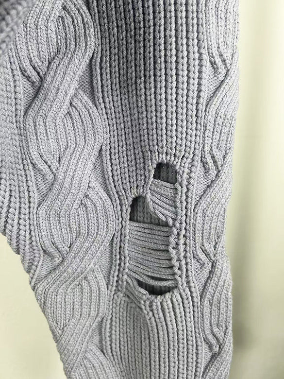 Bi-color Damage Off-shoulder Cable Short Knit