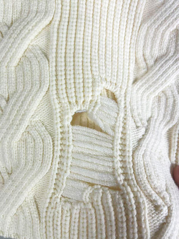 Bi-color Damage Off-shoulder Cable Short Knit