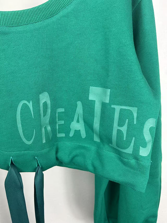 Balloon Sleeves Off-shoulder Ribbon Short Sweatshirt
