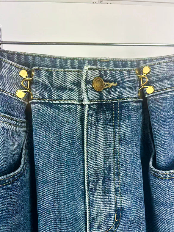Side-damage Hook Waist Denim Pants