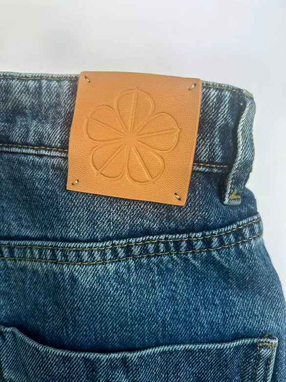 Side-damage Hook Waist Denim Pants
