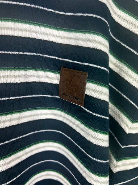Waist Code Stripe Polo Knit Top