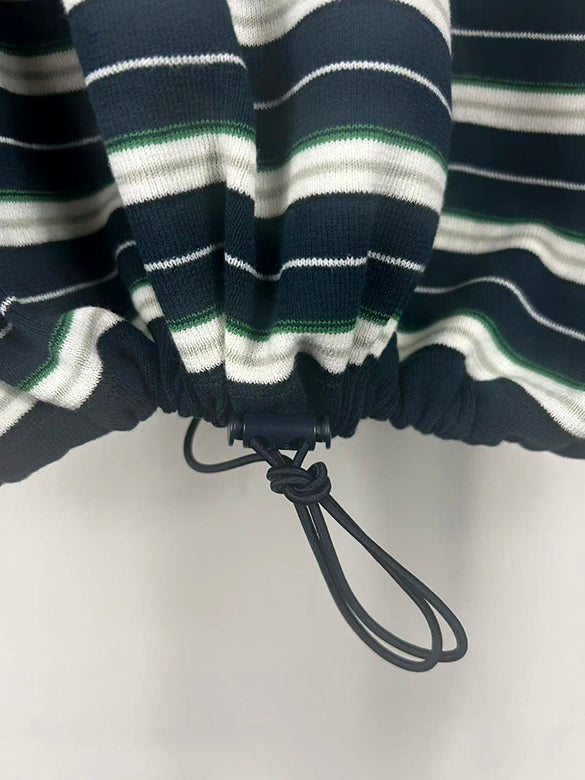Waist Code Stripe Polo Knit Top