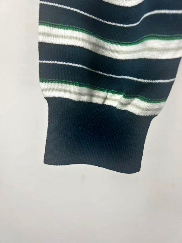 Waist Code Stripe Polo Knit Top
