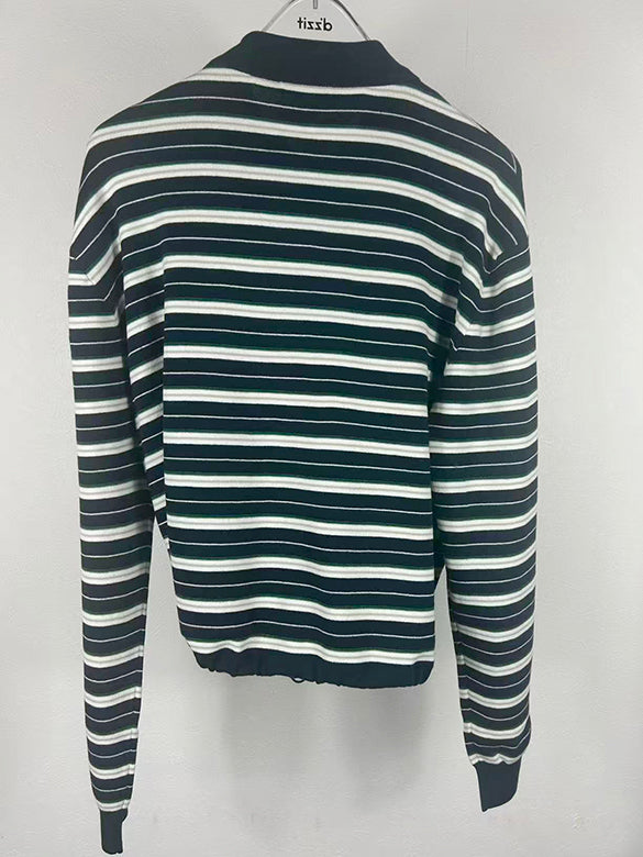 Waist Code Stripe Polo Knit Top