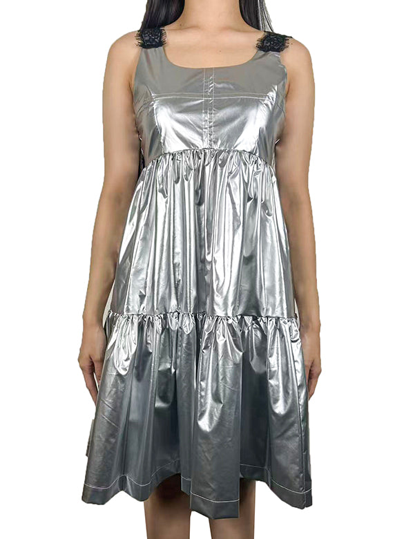 Glitter Lace Strap Gather Dress