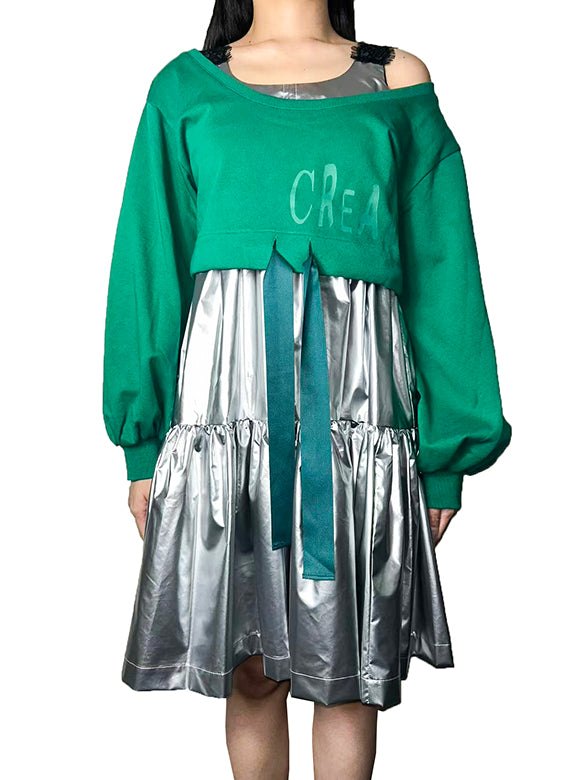 Glitter Lace Strap Gather Dress