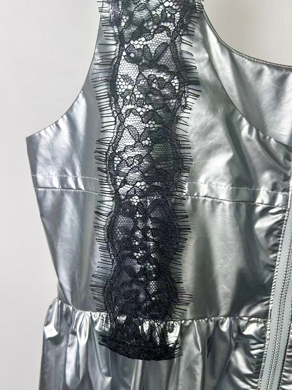 Glitter Lace Strap Gather Dress