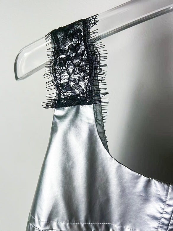 Glitter Lace Strap Gather Dress