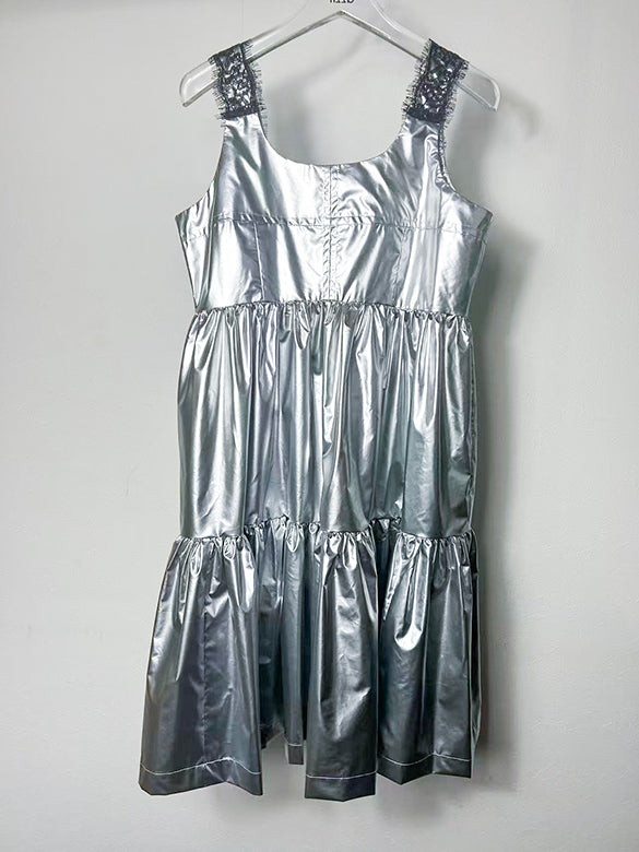 Glitter Lace Strap Gather Dress