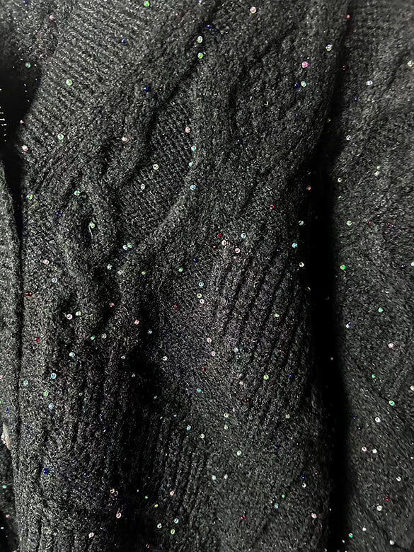 Loose Sleeves Beads Knit Cardigan