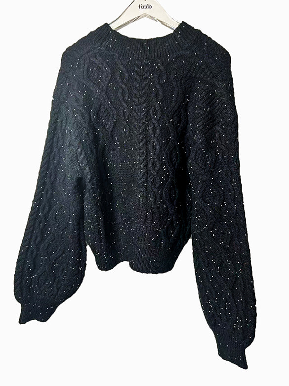 Loose Sleeves Beads Knit Cardigan