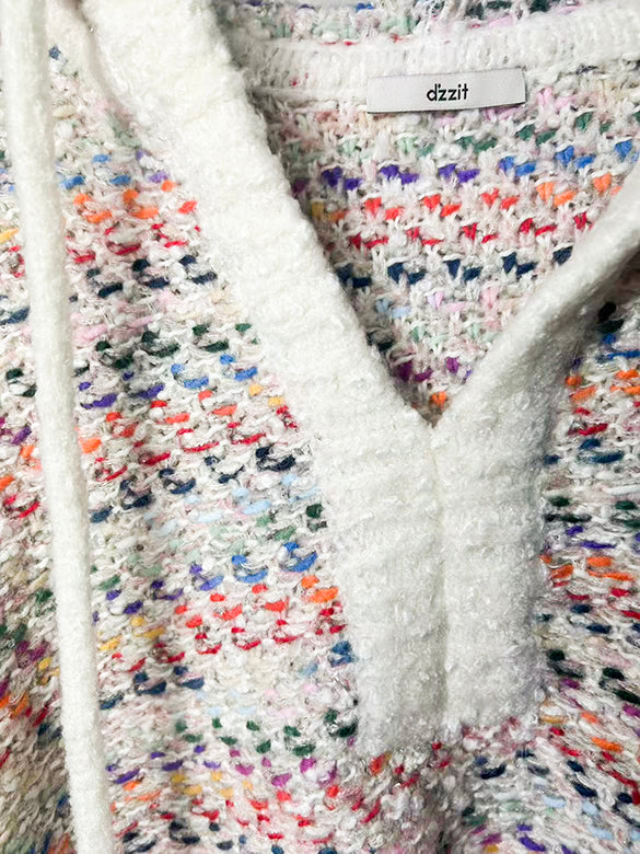 Multi-color Pompon Hoodie Knit