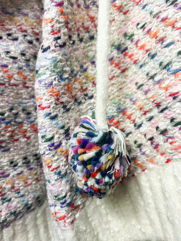 Multi-color Pompon Hoodie Knit