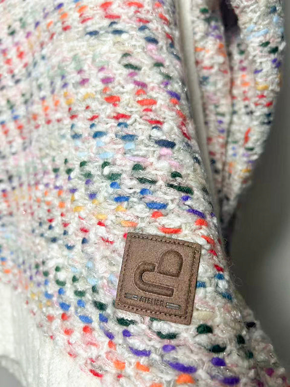 Multi-color Pompon Hoodie Knit
