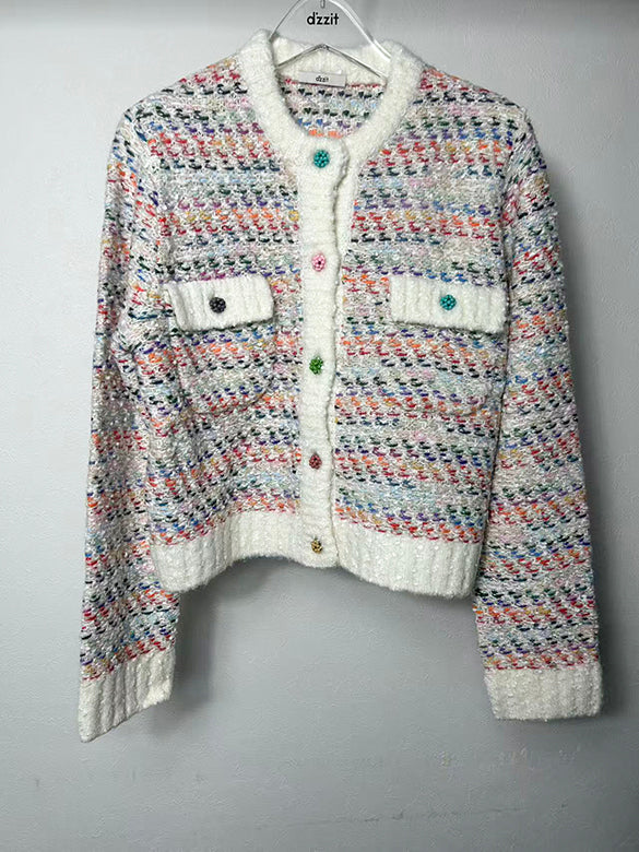 Multi-color Design Button Knit Cardigan