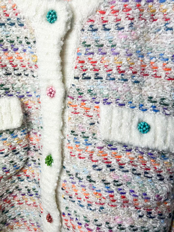 Multi-color Design Button Knit Cardigan