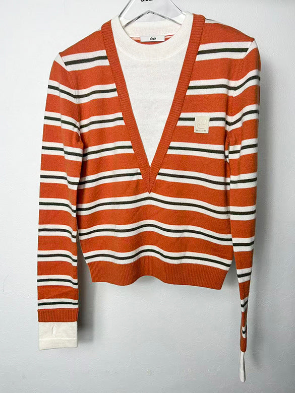 Retro-color Stripe Layered Knit