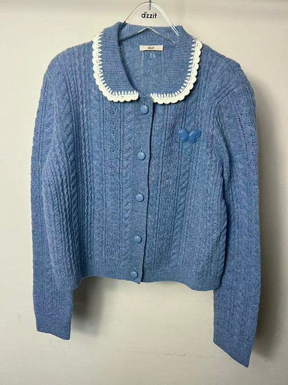Bi-color Frill Collar Knit Cardigan