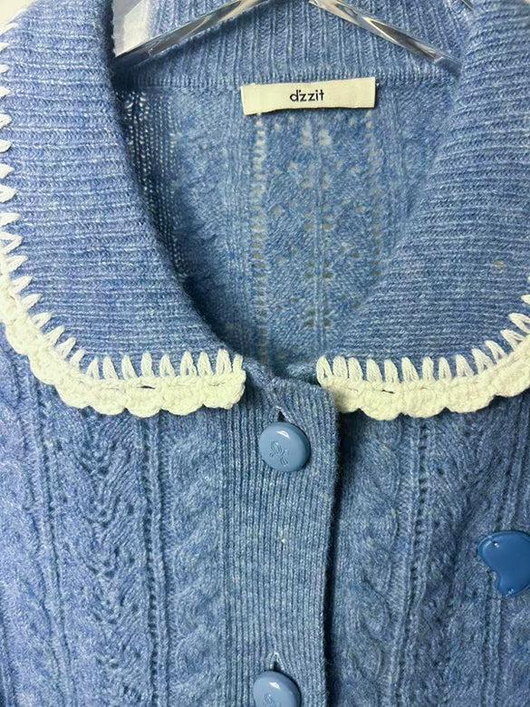 Bi-color Frill Collar Knit Cardigan