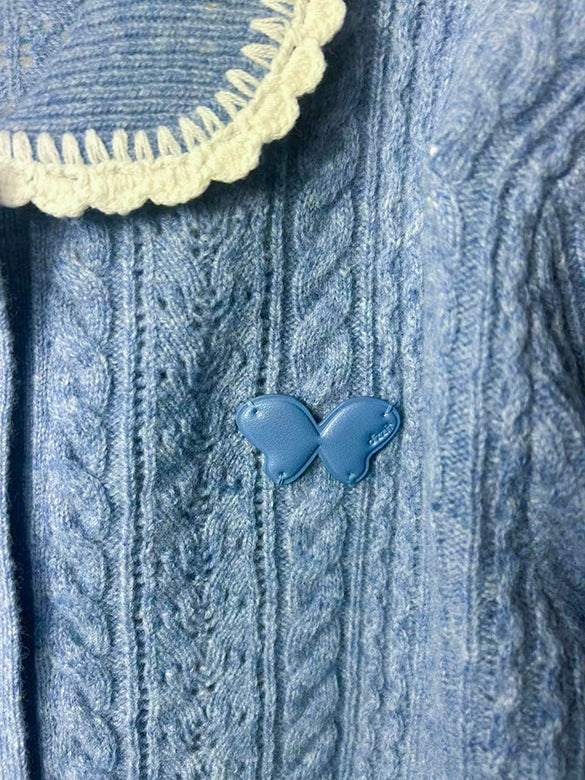 Bi-color Frill Collar Knit Cardigan