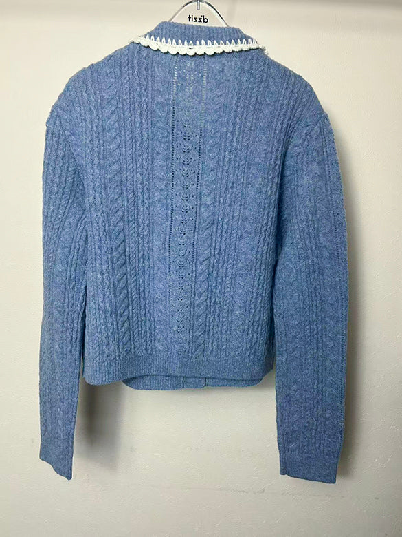 Bi-color Frill Collar Knit Cardigan